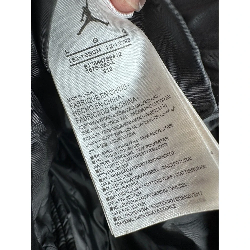 Jordan Puffer Jacket Winter Coat Full Zip Padded Black Gray Size L